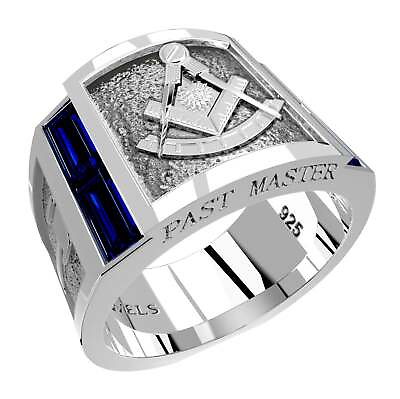 #ad Men#x27;s Past Master 925 Sterling Silver Synthetic Sapphire Freemason Masonic Ring $179.99