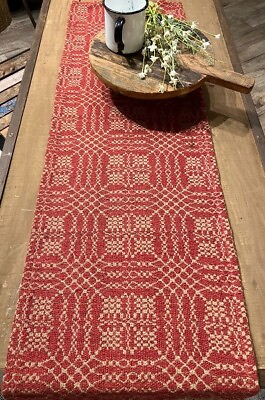 #ad New Primitive Nantucket RED LOVERS KNOT TABLE RUNNER Woven Coverlet Topper 56quot; $15.90