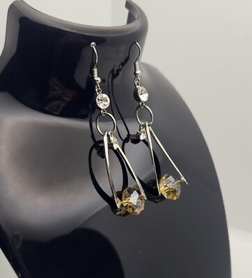 #ad Dangle Earrings Yellow Clear Faux Gem Artisan Boho Women Fashion Jewelry $4.85