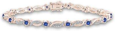 #ad Simulated Blue sapphire Link Bracelet Jewelry for Women in Silver $161.44
