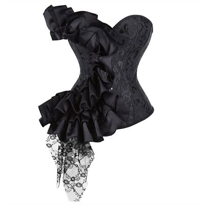 #ad 2023 Women Black Corset and Corset Top with Ruffled Lace Hot $38.81