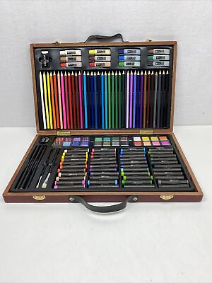 #ad 142Piece Multi color Deluxe Art SetWooden Art Box amp;Drawing KitSafe amp; Non toxic $14.99