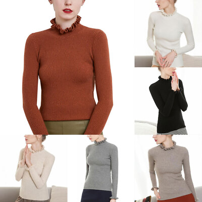 #ad Women#x27;s Slim Knitted Turtleneck Sweaters Jumper Elasticity Pullover Sweater Top $8.03