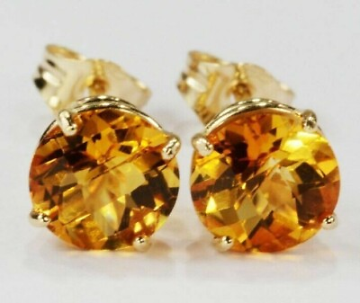 #ad 2 Ct Lab Created Citrine Solitaire Stud Earrings 14k Yellow Gold Plated Silver $37.19