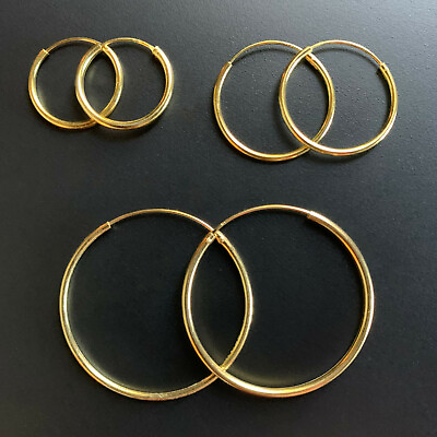 Gold Plated 925 Sterling Silver 1.5mm Endless Hoop Earrings All Sizes $15.49