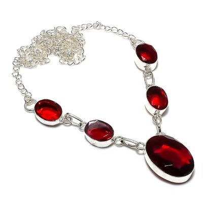 #ad Mozambique Garnet Gemstone Handmade 925 Sterling Silver Jewelry Necklace 18quot; $20.00