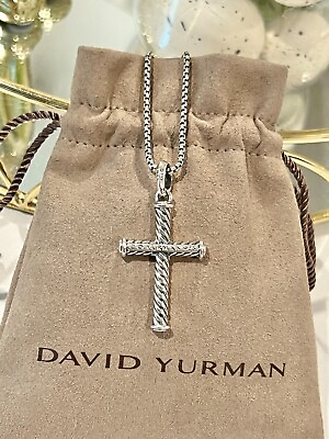 #ad David Yurman Sterling Silver Men#x27;s Cable Rope Cross Pendant with 22quot; Box Chain $350.00