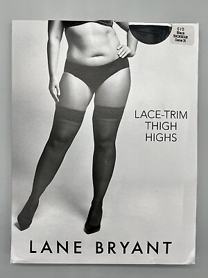 #ad NEW Size C D Plus Lane Bryant Thigh High Stockings Pantyhose Back Seam BLACK $8.95