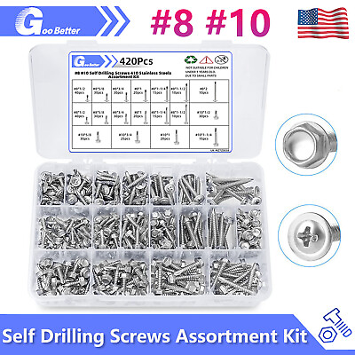 #ad 420 Pcs #8 #10 Self Drilling Screws 410 stainless steels Assortment Kit $19.79