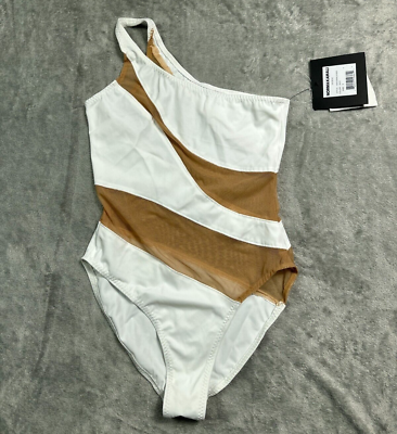 #ad $265 Norma Kamali Snake Mesh One Piece Swimsuit Small Illusion White Nude MIO $199.88