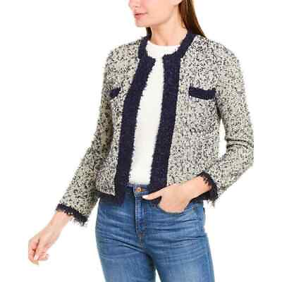 #ad J. Crew Contrast Tweed Cropped Sweater Jacket XS Navy Blue Knit $45.00