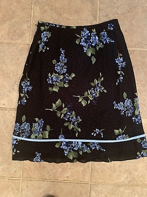 #ad Ann Taylor 6 8* Blue Floral with Black Overlay Knee Length Side Zip Skirt Ribbon $20.25