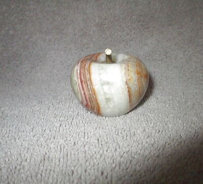 #ad Vintage SOLID Variegated MARBLE Stone APPLE Polished COPPER Stem PAPERWEIGHT Dec $6.77