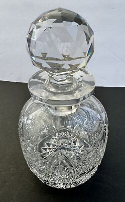 #ad Vintage Cut Glass Crystal Perfume Bottle with Stopper 7quot; Tall $69.99