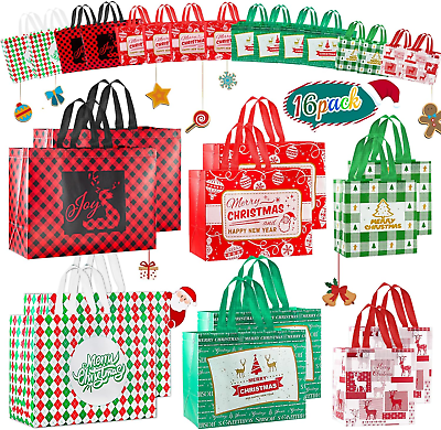 #ad Christmas Gift Bags 16 Pack Christmas Bags for Gifts Reusable Holiday Bags Chr $42.57