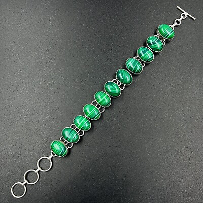 #ad 925 Sterling Silver Natural Malachite Gemstone Handmade Jewelry Chain Bracelet $22.39