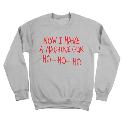 #ad Machine Gun Ho Ho Ho Christmas Die Hard Holiday Shirt Gray Crewneck Sweatshirt $44.00