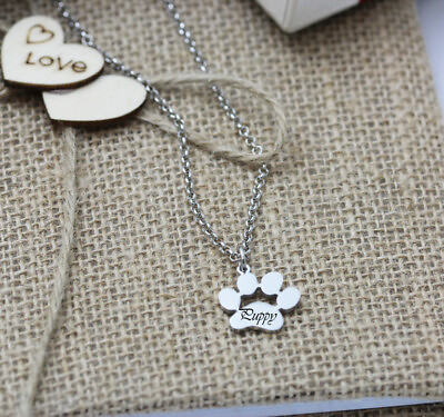 Personalised Paw Print Name Necklace Engraving Pet Cat Dog Loss Valentine Gift GBP 12.99