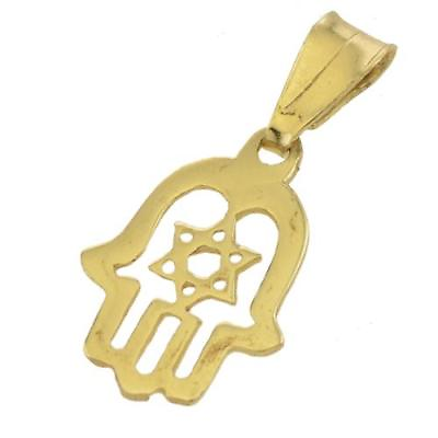 #ad Hamsa Star of David Jewish Pendant In 14K Yellow Gold Magen David Solid Jewelry $140.64
