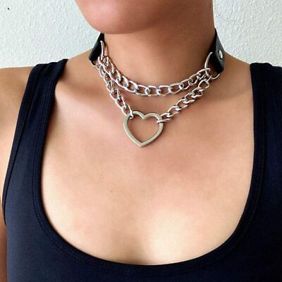 PU Leather Choker Necklace Adjustable Heart Chain Neck Collar Goth Punk Jewelry $4.95