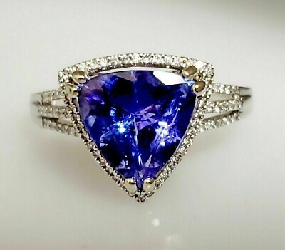#ad 3Ct Trillion Cut Natural Tanzanite Halo Engagement Ring 14K White Gold Over $54.00