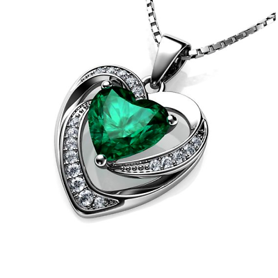 #ad 2.36 Ct Heart Cut Simulated Emerald Pretty Heart Pendant 14K White Gold Plated $69.99