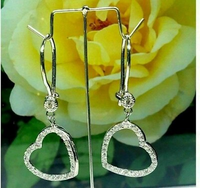 #ad 2.00Ct Round Cut Simulated Diamond Drop Dangle Heart Earrings #x27;s 14K Gold Plated $117.49