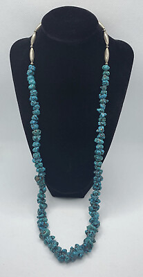 #ad VTG NAVAJO NATIVE TURQUOISE NUGGET amp; STERLING SILVER BEAD NECKLACE 90.7g #bbz $195.00