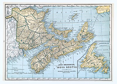 #ad 1941 NOVA SCOTIA CANADA Map Newfoundland New Brunswick Cape Breton Saint John $28.88