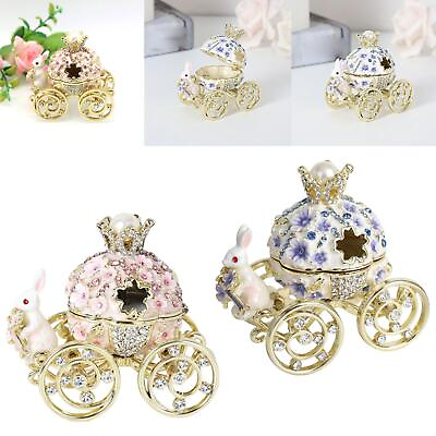 #ad Bunny Figurine Pumpkin Carriage Jewelry Trinket Box Hinged Tabletop Ornaments $26.53