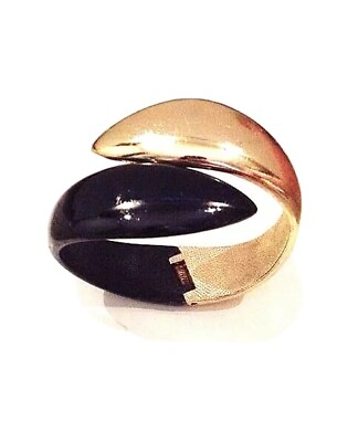 #ad LANVIN True Vintage Black Noir amp; Gold Parisian Couture Clamp Cuff Bracelet $425.00