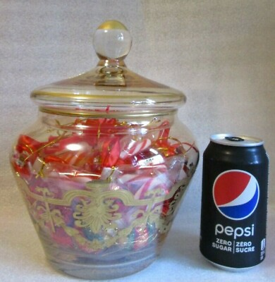 #ad Vtg RIGATTI Crystal Glass Cookie CANDY JAR Canister 🍭 Classic Gold Gilt Drape🍪 $55.96