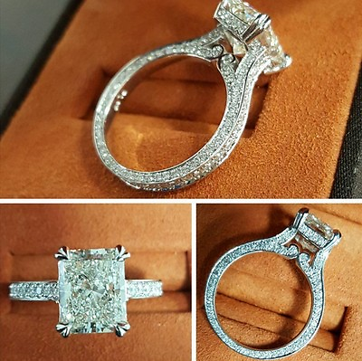 #ad 2.65ct Natural Radiant 3 Sided Eternity Pave Engagement Ring GIA Certified $11994.00
