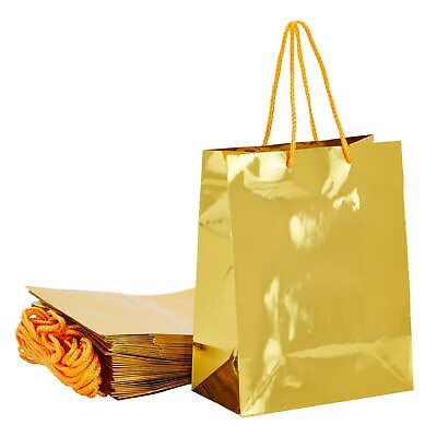 24 Pack Metallic Gold Gift Bags with Handles for Birthday Party 10 x 8 x 4.25quot; $21.99
