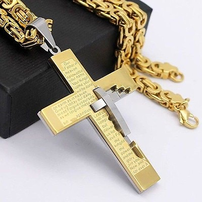 #ad Mens Gold Silver Stainless Steel Pendant Necklace Byzantine Link Chain 18 36INCH $13.79