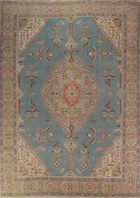 #ad Traditional Handmade Wool Vintage Over Dyed Blue Medallion Tebriz Area Rug 9x12 $1265.00