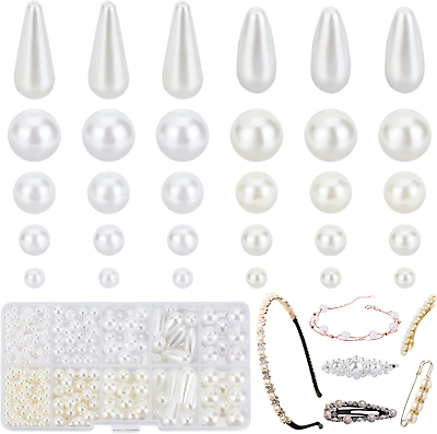 #ad 706Pcs Pearl Beads 2 Style White Loose Pearls 4 6 8 10Mm round Teardrop Faux Pe $7.99