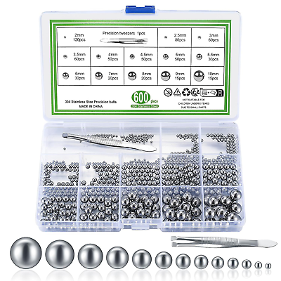 #ad 600 Pcs Metric Precision Steel Bearing Balls Assorted Stainless Steel Loose Bic $15.55