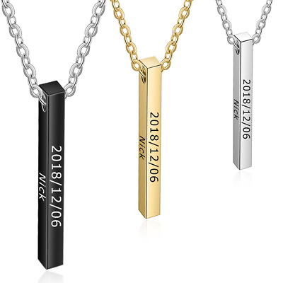 Father#x27;s Day Personalized Men Vertical Bar Necklace Engraving Pendant Chain Gift GBP 7.99