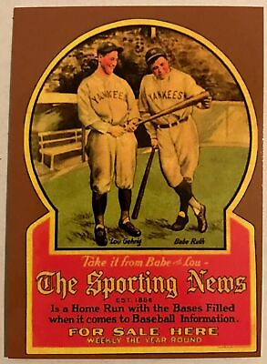 #ad Babe Ruth Lou Gehrig Sporting News Advertising Promo GLOSSY RP Card Off center $4.49