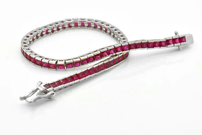 #ad Wedding Gift Antique 4mm Princess Cut Lab Created Sapphire Tennis Bracelet 925 $186.99