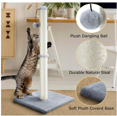 #ad 29#x27;#x27; Cat Scratching Post Natural Sisal Rope Scratcher with Dangling Teaser Ball $23.96