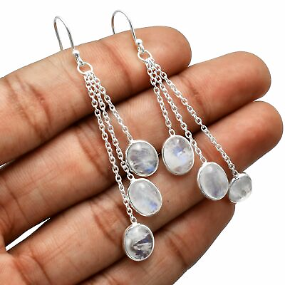#ad Rainbow Moonstone Solid 925 Sterling Silver Earrings Jewelry 2.8quot; SE 4500 $15.62