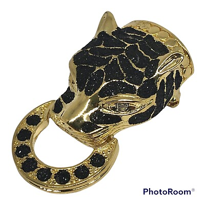 #ad Women’s Brooch Hat Pin Cheetah Gold Tone 2” Eyes Glassy Gold Tone Trim Glittery $4.99