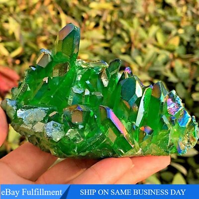 #ad 120g AAA Natural Aura Green Crystal Titanium Quartz Cluster VUG Specimen Healing $11.68