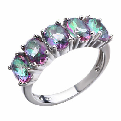#ad 925 Sterling Silver Rainbow Mystical Topaz Wedding Engagement Charm Ring Size 10 $15.74