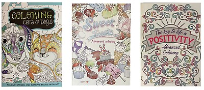 #ad 3 Pack Adult Sweet Treats Cats Dogs Coloring Book Stress Relieving Positivity $19.99