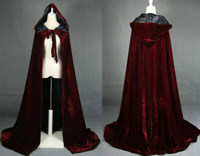 #ad Velvet Hooded Cloak Gothic Vampire Wicca Robe Medieval Larp Cape Cosplay $33.83
