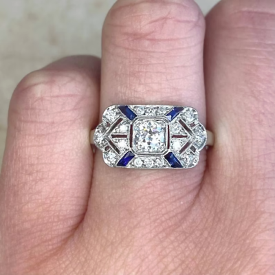 #ad Art Deco Style 2.10Ct Lab Created Diamond amp; Blue Sapphire Engagement Silver Ring $76.65