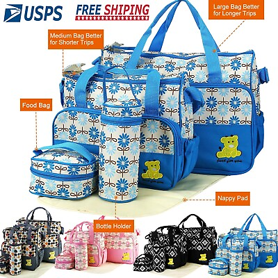 5PCS Baby Nappy Bag Travel Tote Set Mummy Diaper Shoulder Bag with Changing Pad $27.44